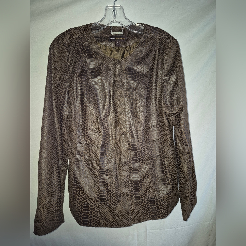 Dana Buchman Brown Embossed Snake Print Faux leather Moto Jacket M